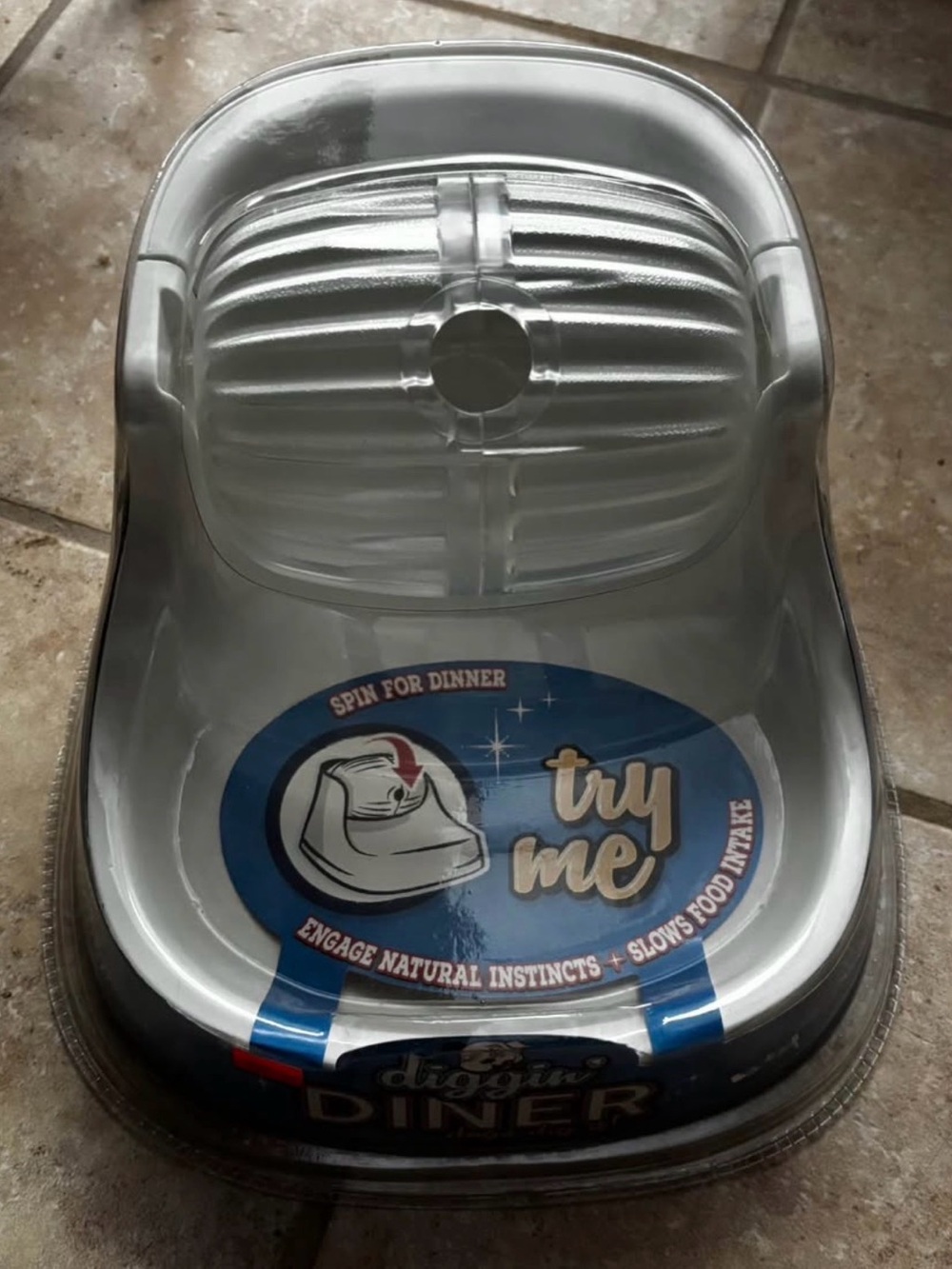 Petmate Silver & Blue Slow Feeder Dog Bowl
